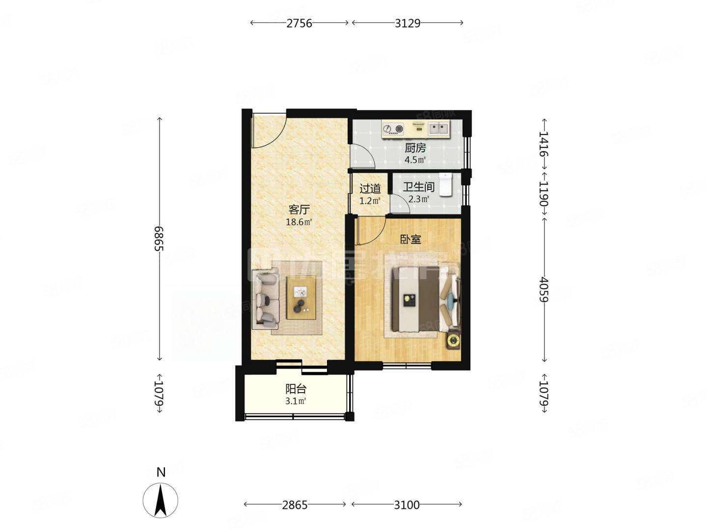 玉橋北里2室1廳1衛(wèi)57.9㎡東南138萬(wàn)