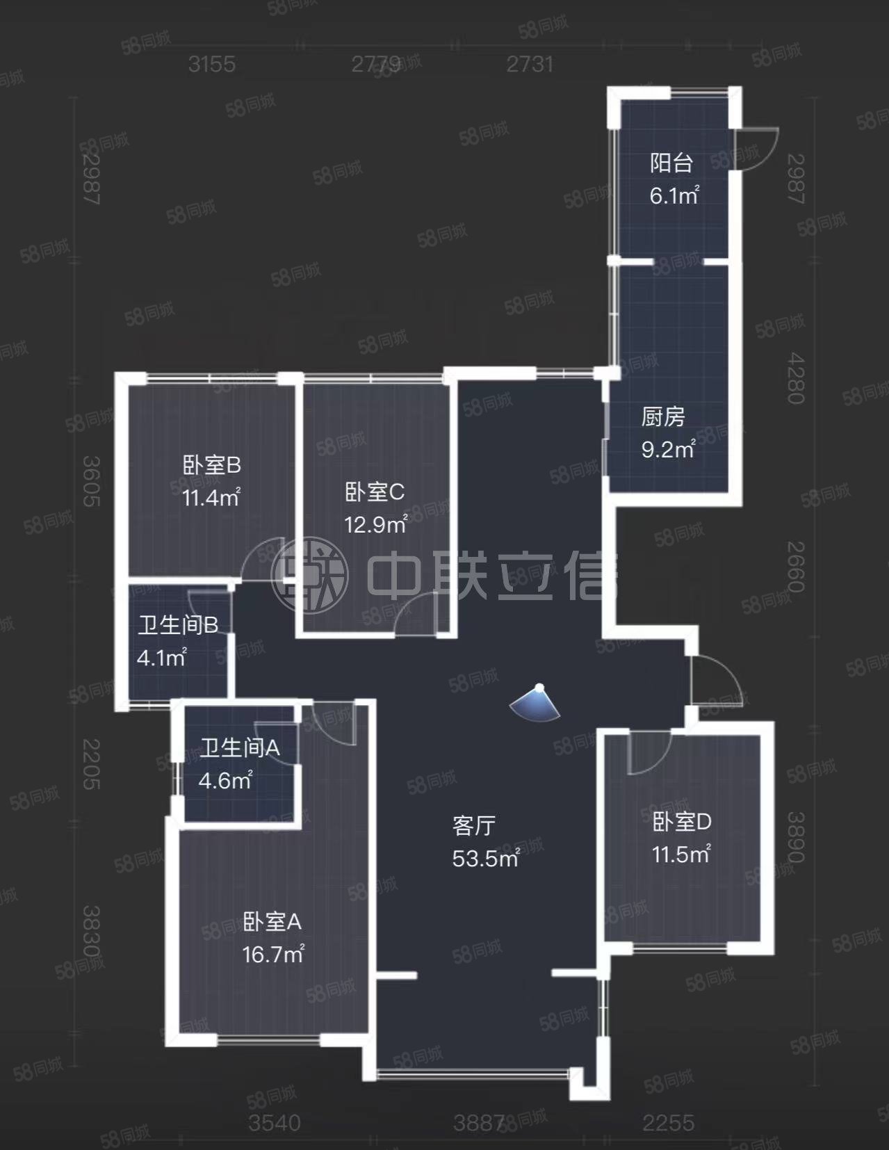 皇庭首占一号4室2厅2卫142.56㎡南北288万