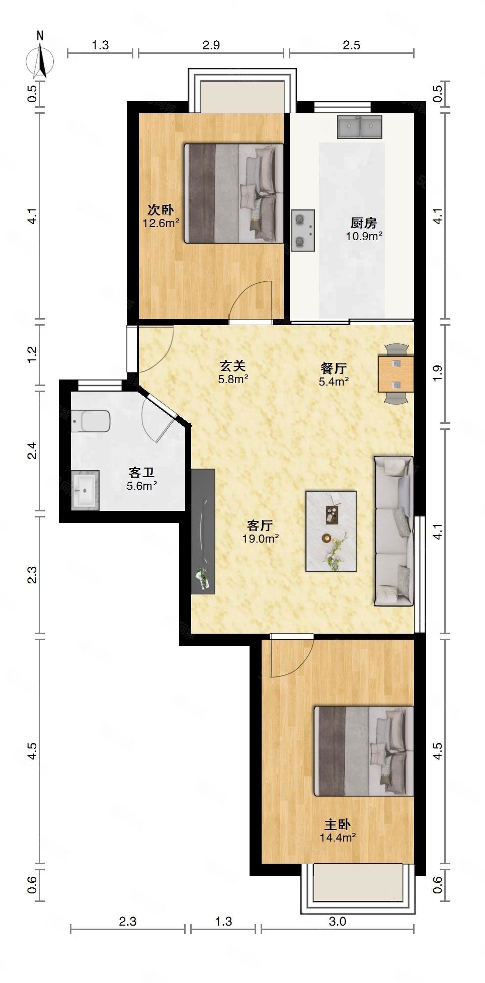 鹦鹉花园2室2厅1卫82.21㎡南北152万