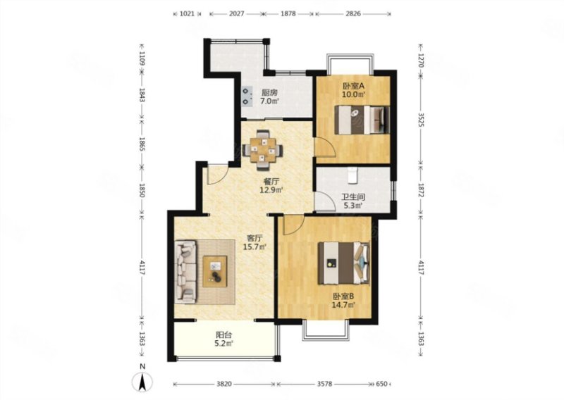 平湖秋月2室2厅1卫97.7㎡南北75.6万