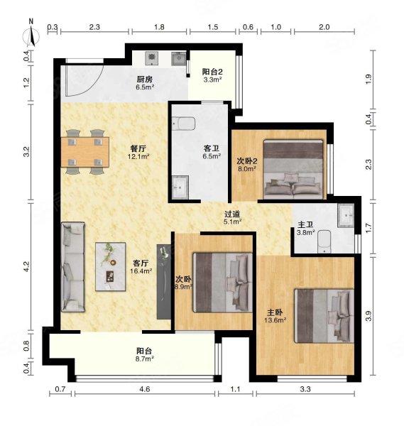 阳光城松宇公馆3室2厅2卫107㎡南68万