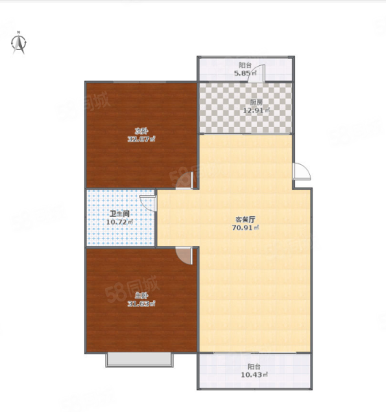 万泰怡郡小区2室2厅1卫107㎡南北86万