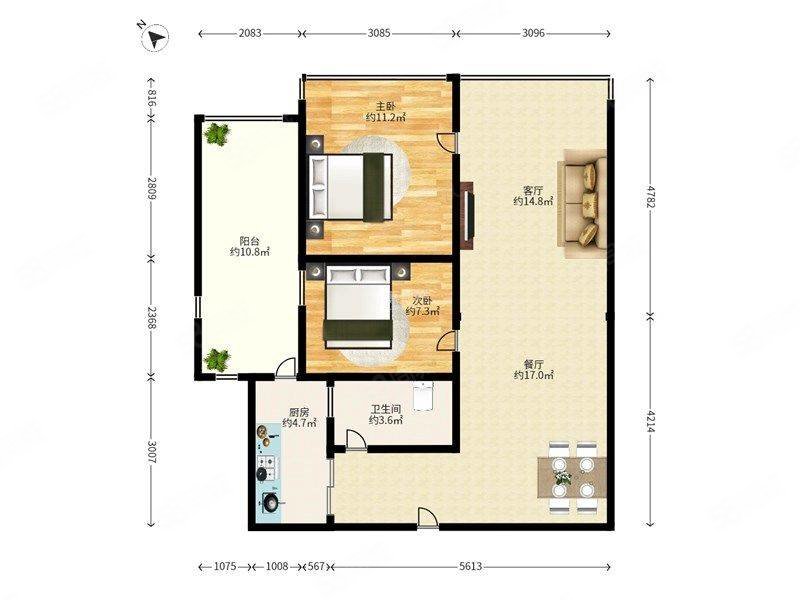 山海津2室2厅1卫74.13㎡南北550.22万