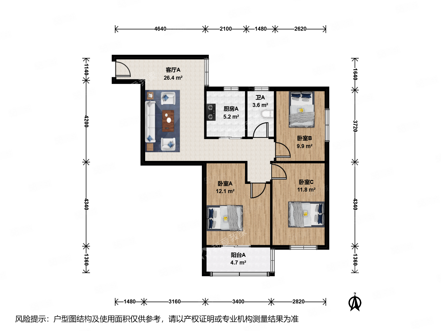 慧忠北里3室1廳1衛(wèi)97.87㎡東南578萬