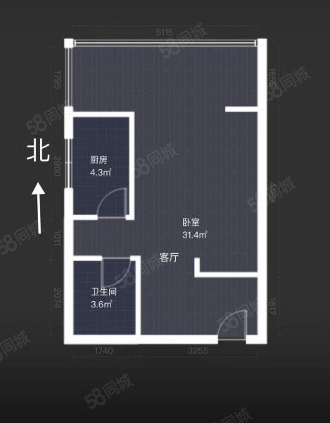 联邦东方明珠1室1厅1卫54㎡南北56万