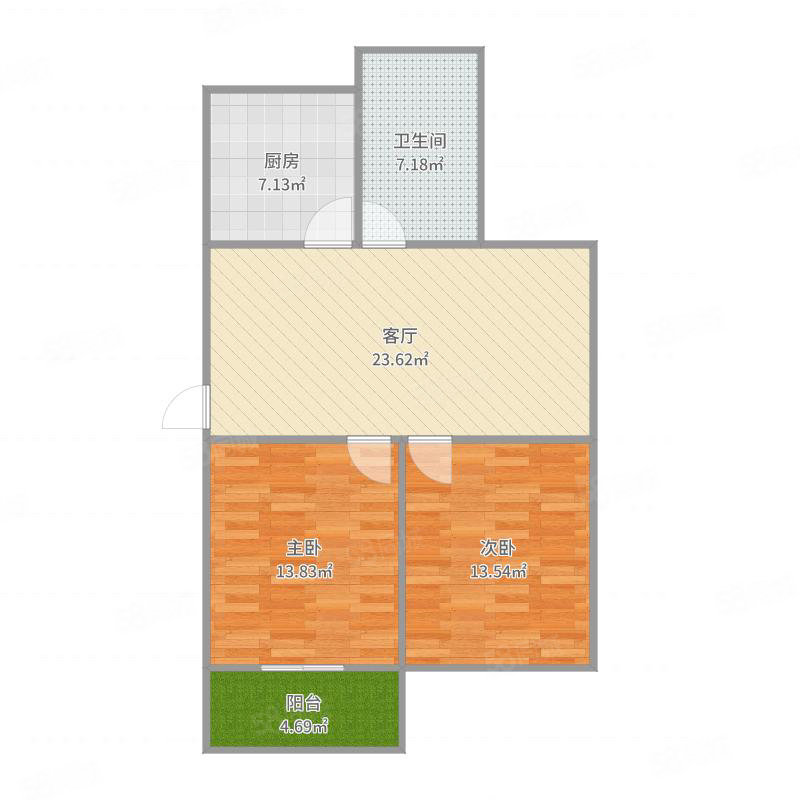 鸿泰公司宿舍楼2室1厅1卫56.93㎡南18万