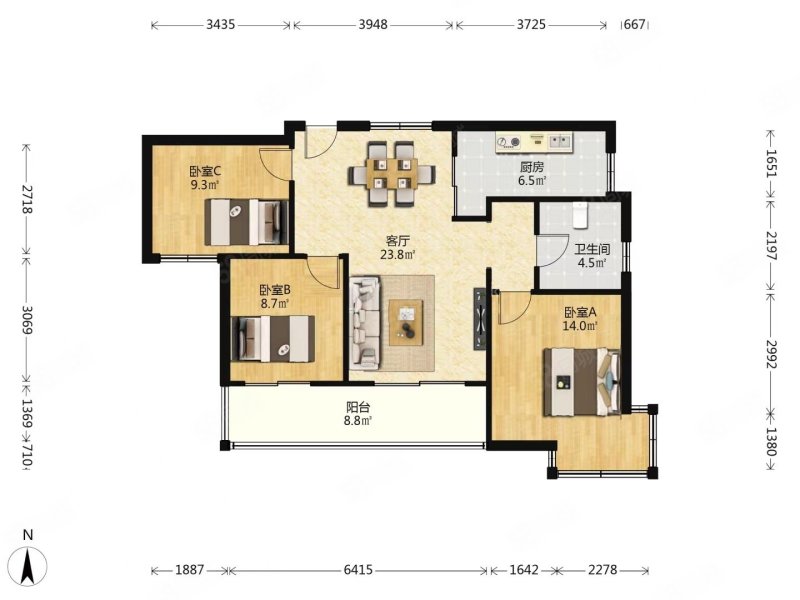 春融苑3室2厅1卫89.83㎡南165万