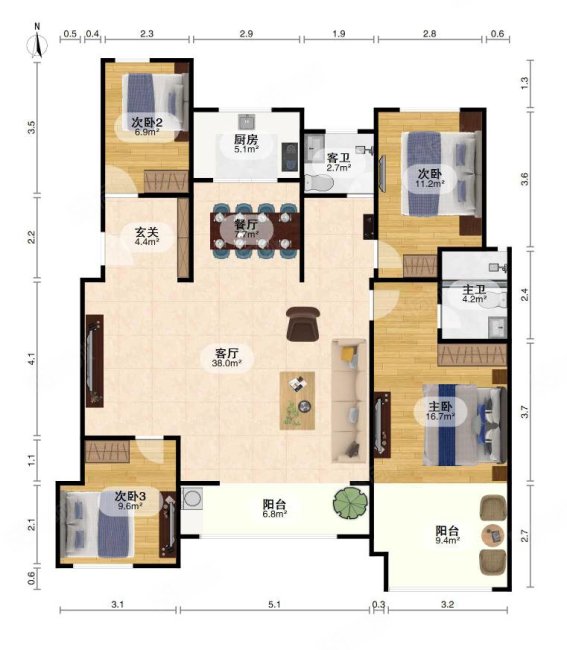 景城名郡4室2厅2卫89㎡南北79万