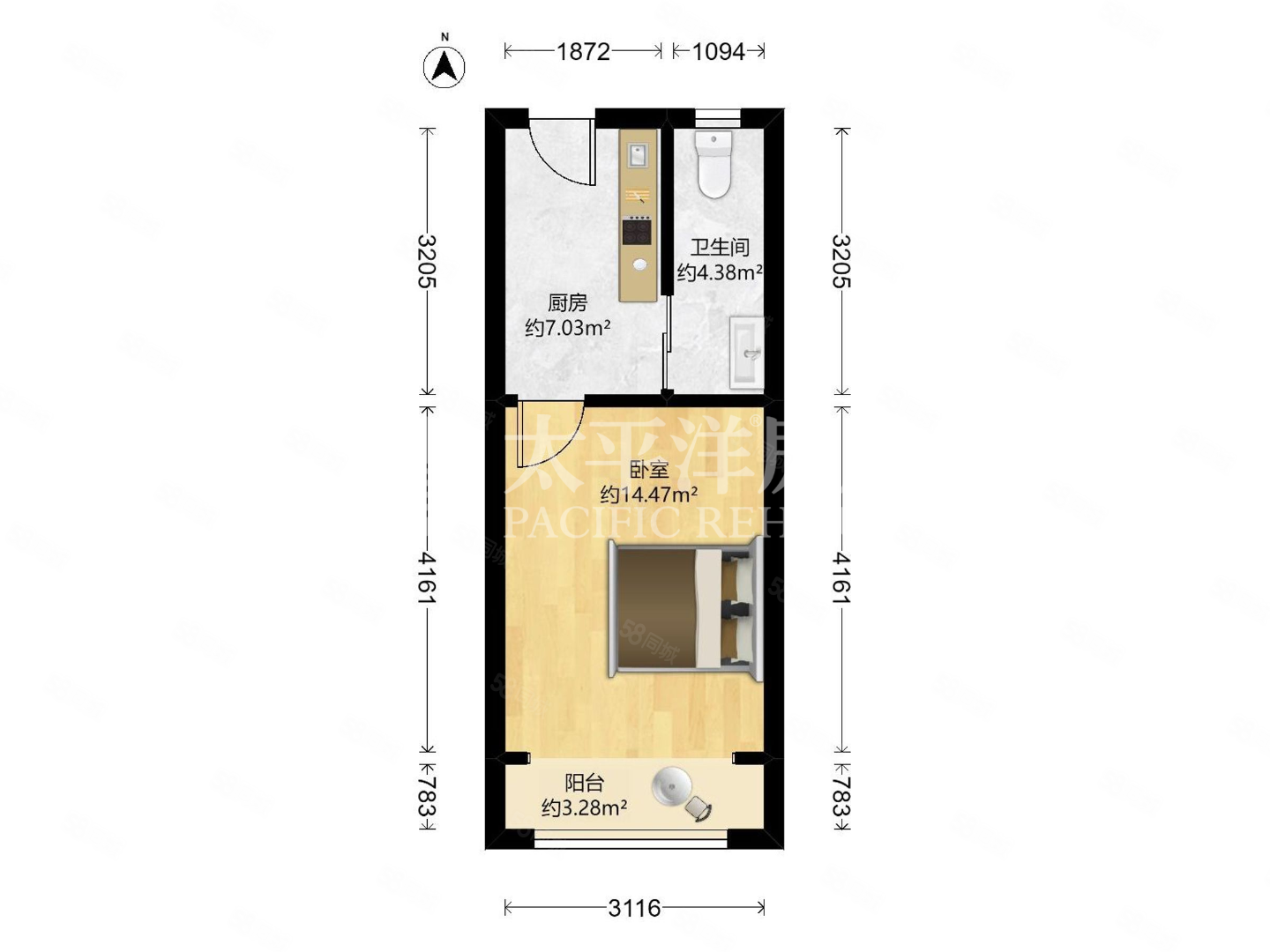 航道住宅小区1室1厅1卫35.46㎡南298万