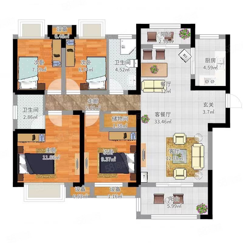 联泰天禧4室2厅2卫156㎡南390万