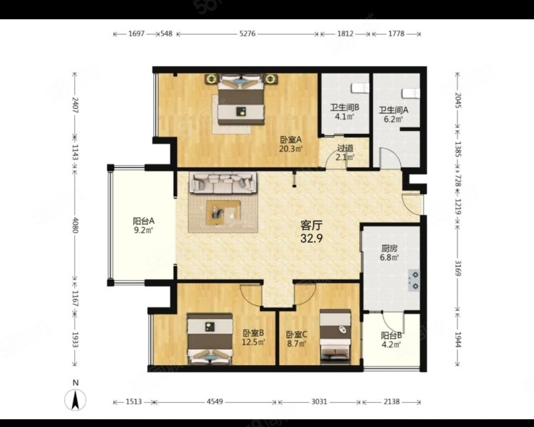 双景秀庭3室2厅2卫129.6㎡南158万