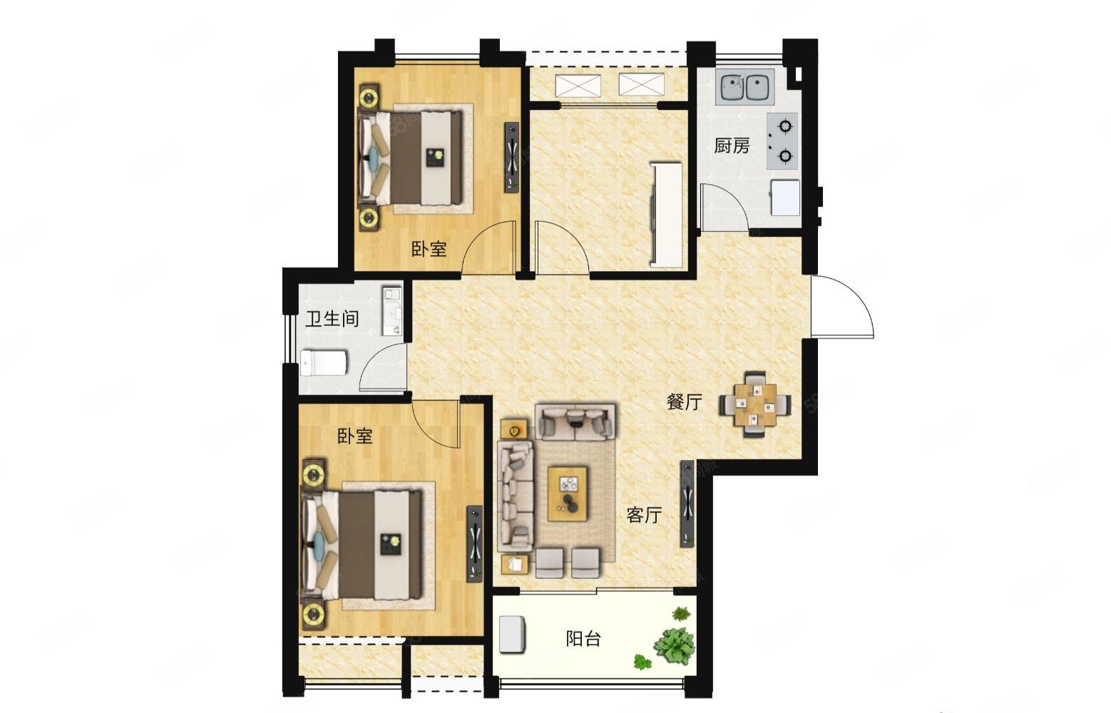 保利壹号公馆2室2厅1卫84㎡南55万