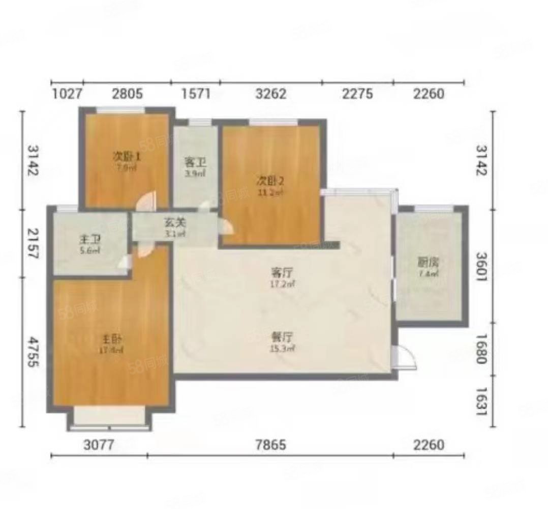 西门市场顶3室2厅1卫98㎡南北32万