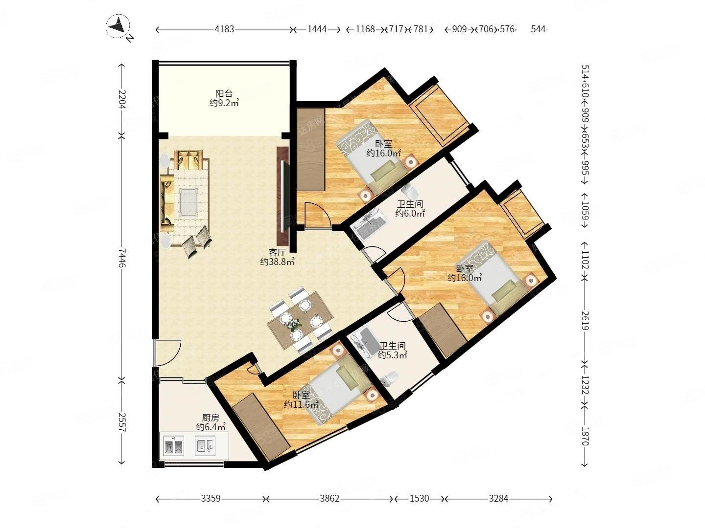 清晨丽苑3室2厅2卫126㎡南北52万