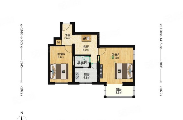 永泰庄路甲6号院2室1厅54.8㎡266万二手房图片