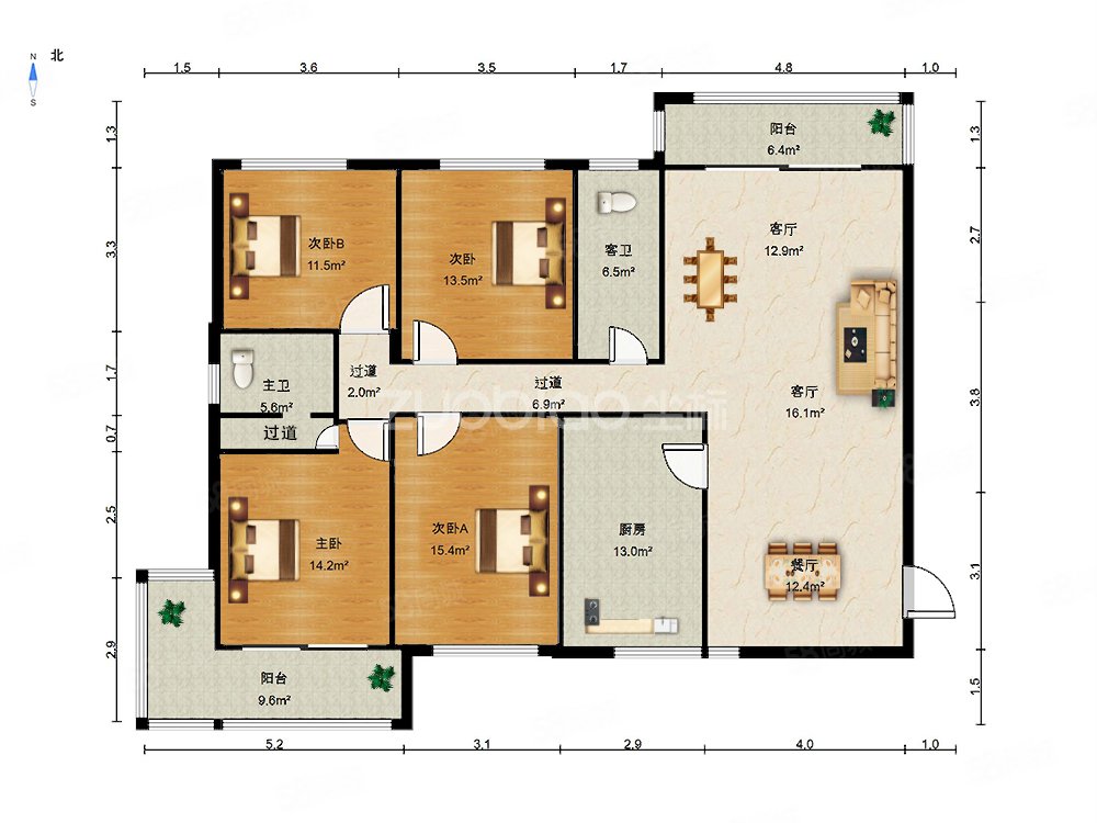 锦绣家园4室2厅2卫185㎡南北590万
