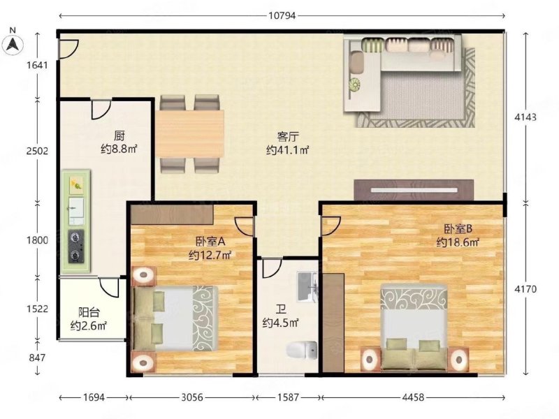 西城晶华2室2厅1卫94.53㎡东西1570万