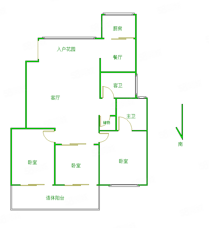 摩卡小城3室2厅2卫111.6㎡南北195万