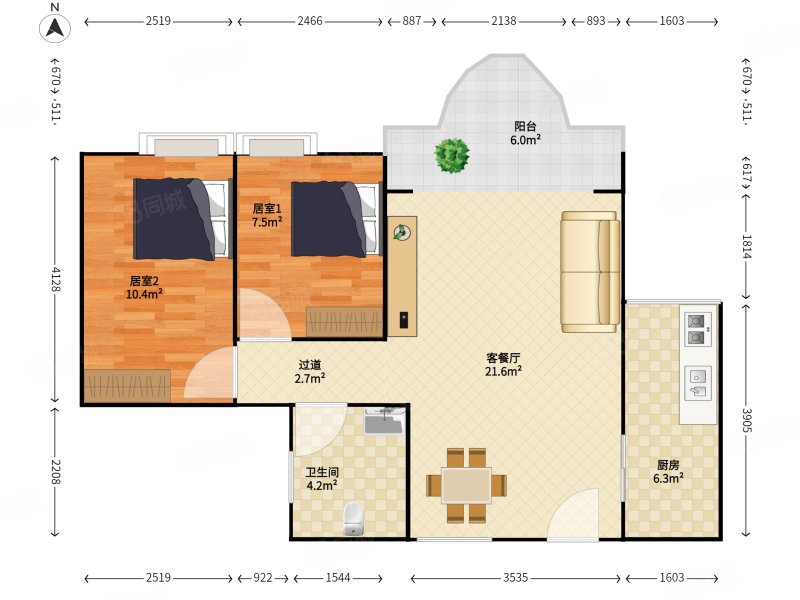 如意家园2室2厅1卫73㎡北448万