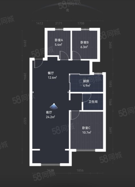 万科城市之光东望3室2厅1卫105㎡南北120万