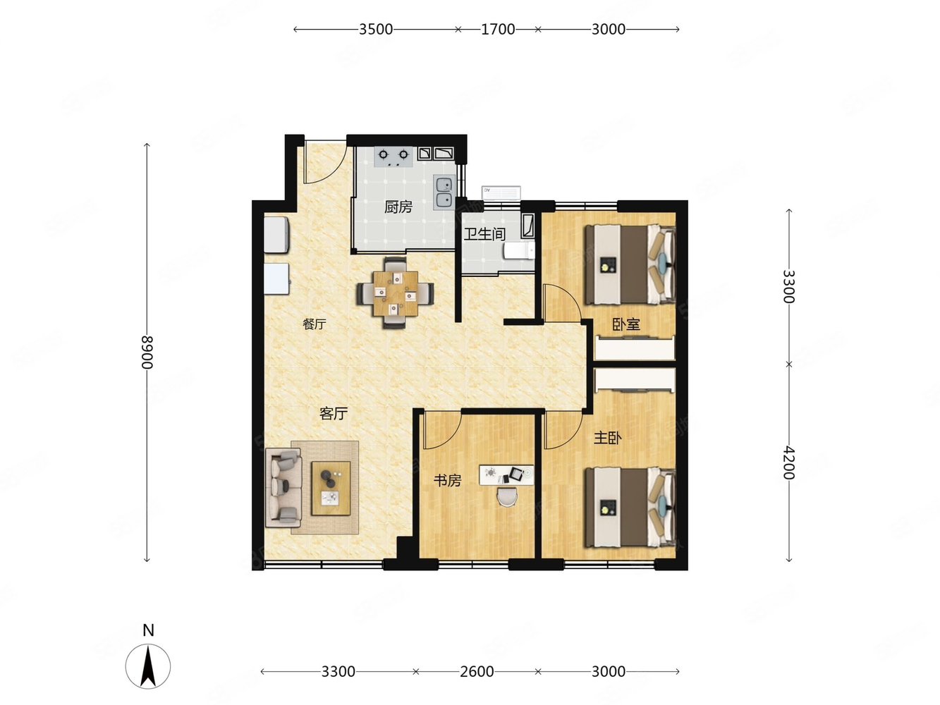 中海學(xué)府里3室2廳1衛(wèi)89㎡南北542萬