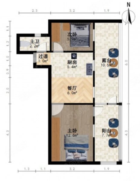 大马路111号小区2室1厅1卫62㎡南105万