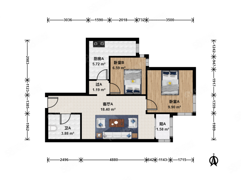 住欣家园(西区)2室1厅1卫65.57㎡东南226万