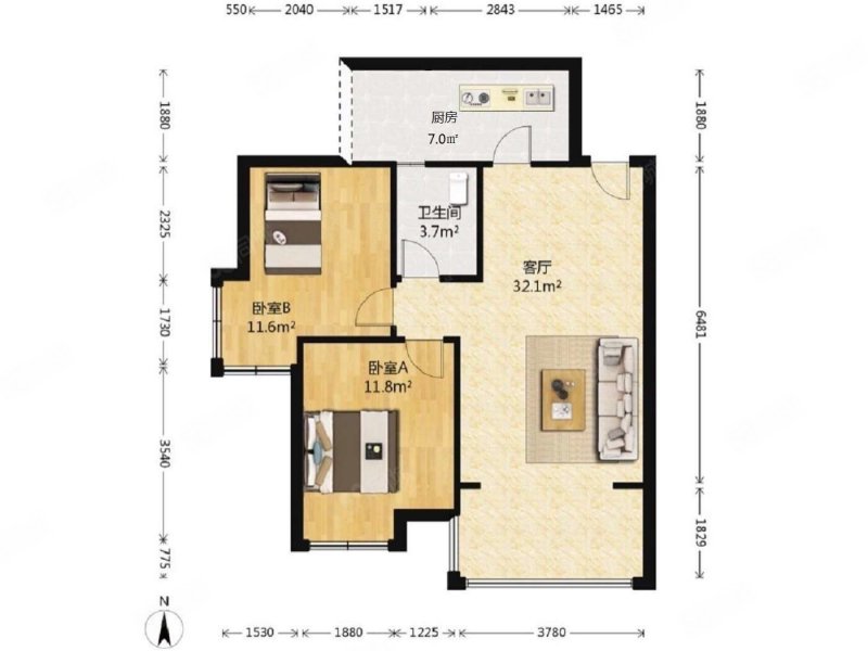 镏金岁月2室2厅1卫79.96㎡南190万