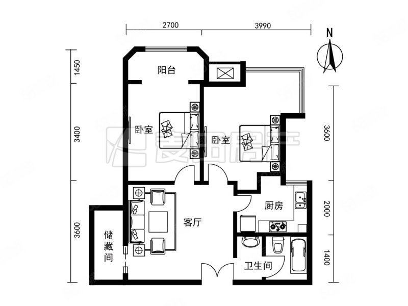 中海紫御公馆2室1厅1卫63.71㎡北736万