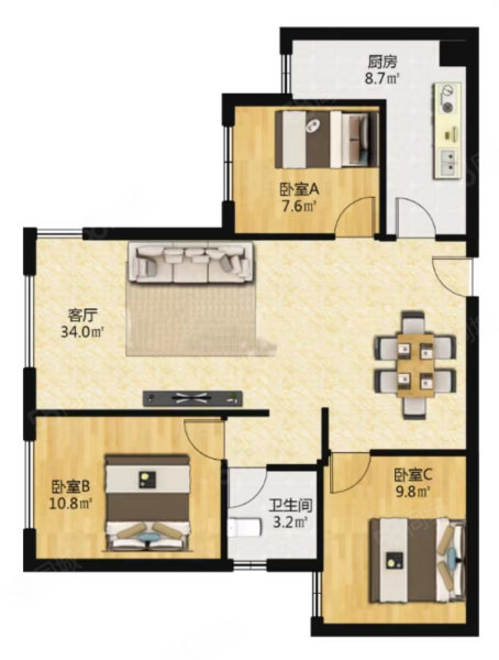 南充恒大城3室2厅1卫99㎡南北53.5万