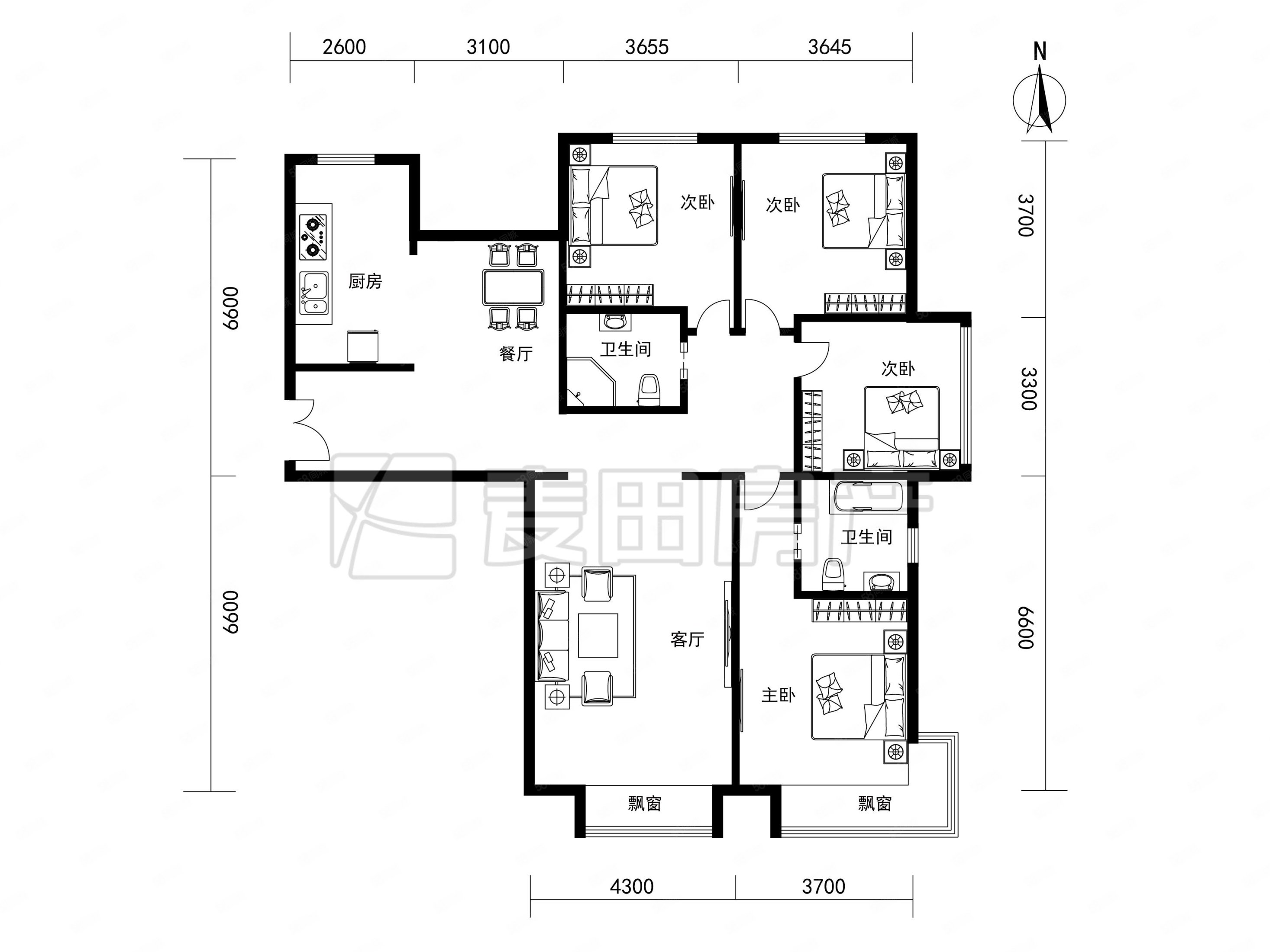 南北通透4室2厅润泽公馆精装修