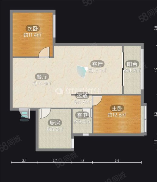 山水黔城一组团2室2厅1卫93㎡南北53万