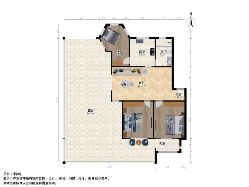 美岸青城3室2厅1卫103.07㎡南北115万