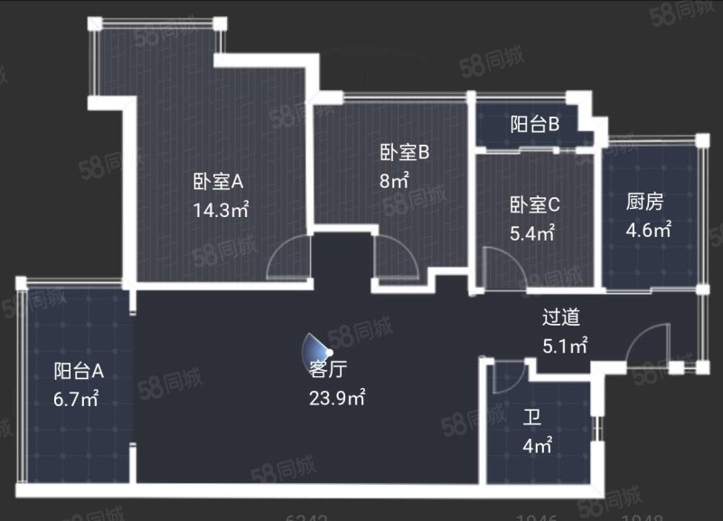 千禧河畔C区3室2厅1卫81㎡西105万