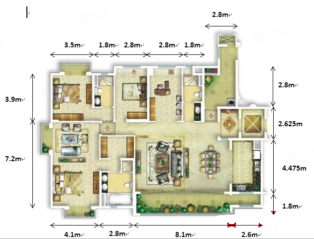 万科五龙山九墅4室3厅2卫275㎡南北370万