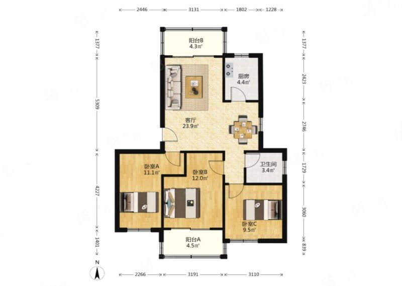 南雅苑小区3室2厅1卫88㎡南550万