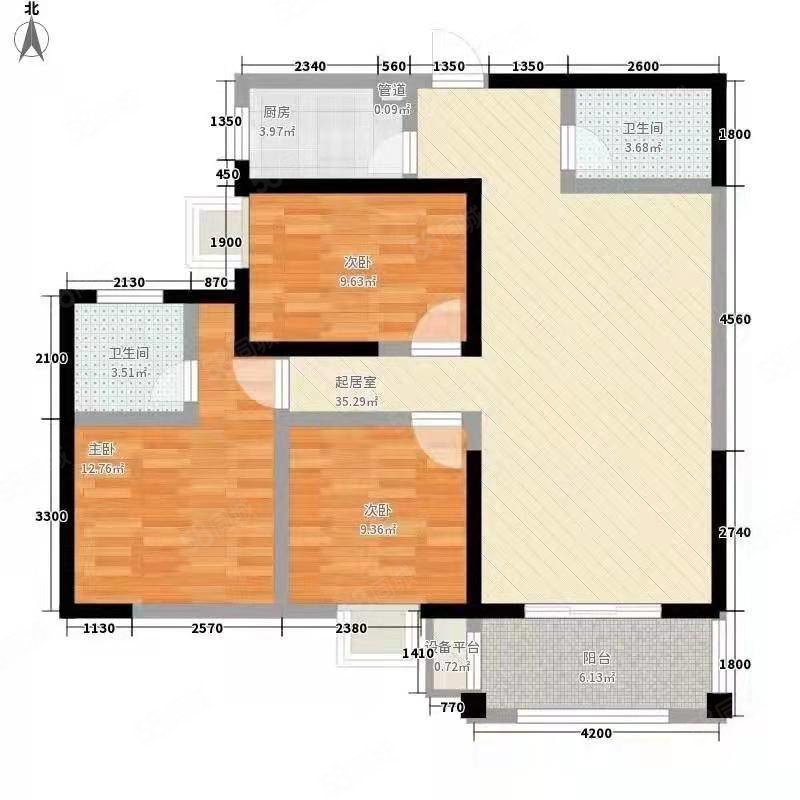 新城吾悦华府3室2厅1卫106㎡南北205万