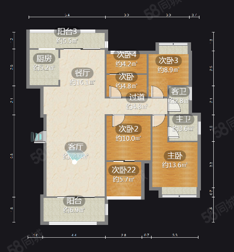 润鸿水尚4室2厅2卫119.39㎡东55.8万