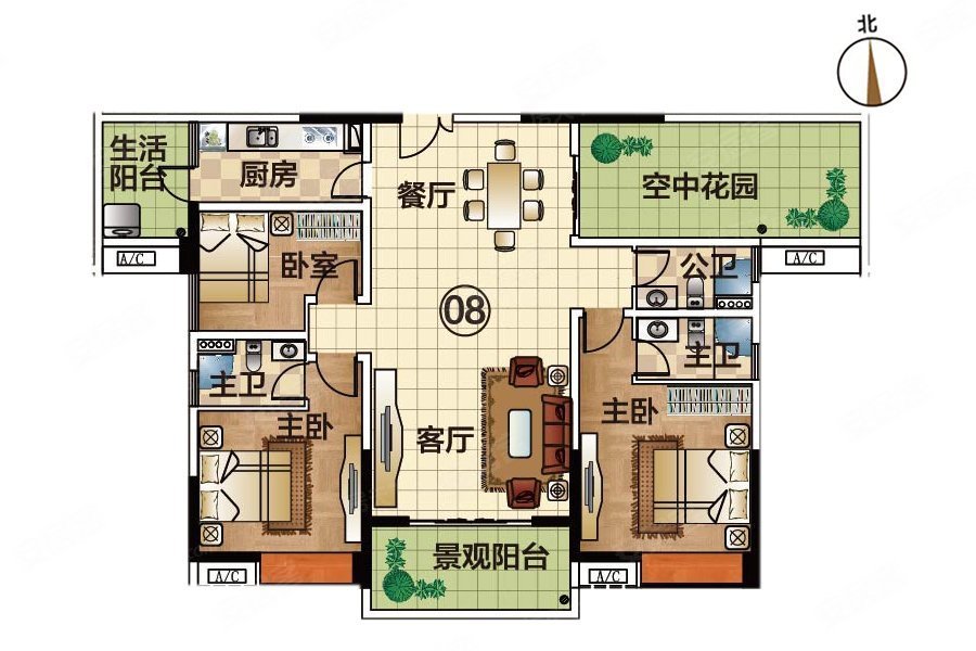 祥利明珠新城三区4室2厅3卫147.65㎡南80万