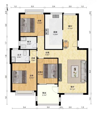 南昌居住主题公园北区3室2厅2卫102.38㎡南北87.8万