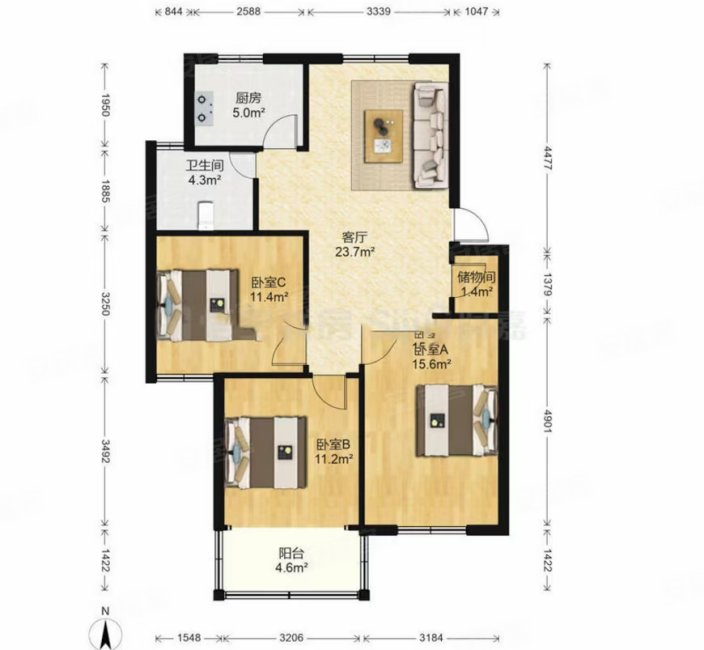 育秀八区3室2厅1卫96.17㎡南229万