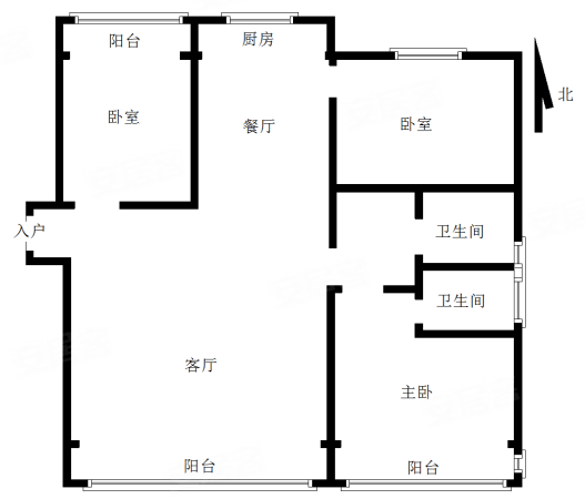 紫悦府3室2厅1卫137㎡南北96万