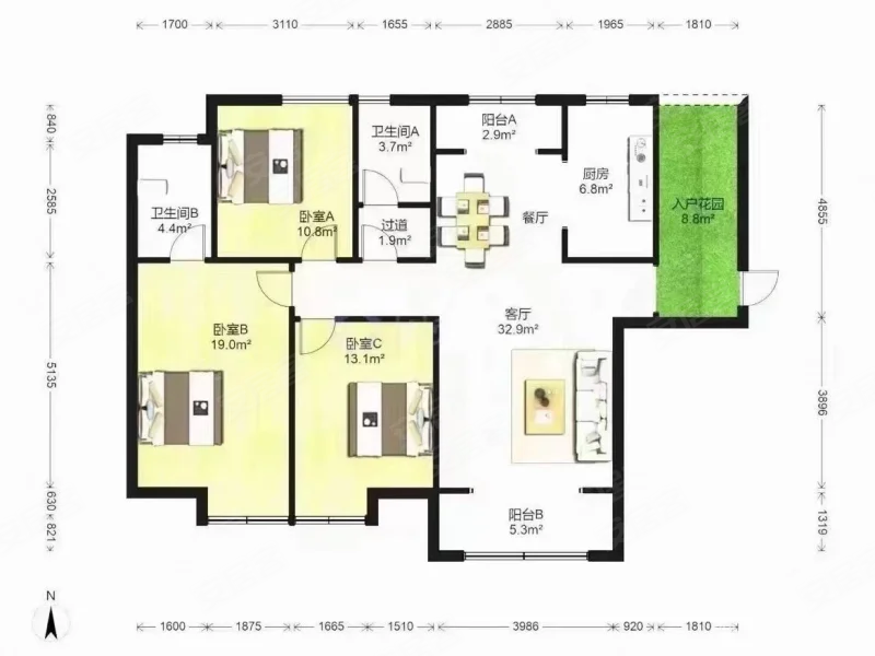 宝龙城市广场(二期)3室2厅2卫147㎡南北120万