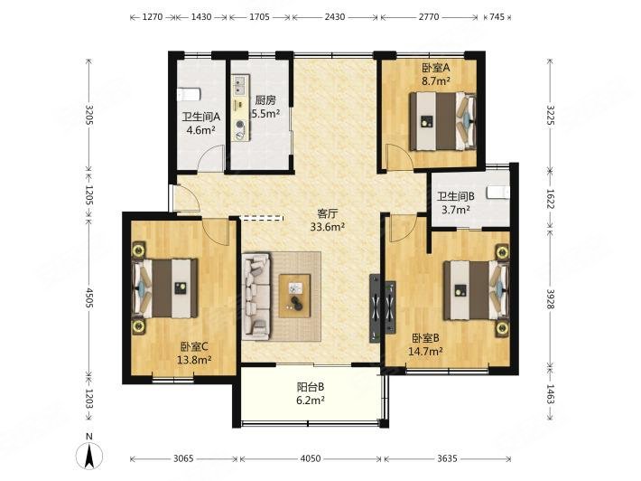 文昌小区3室2厅2卫119㎡南56万