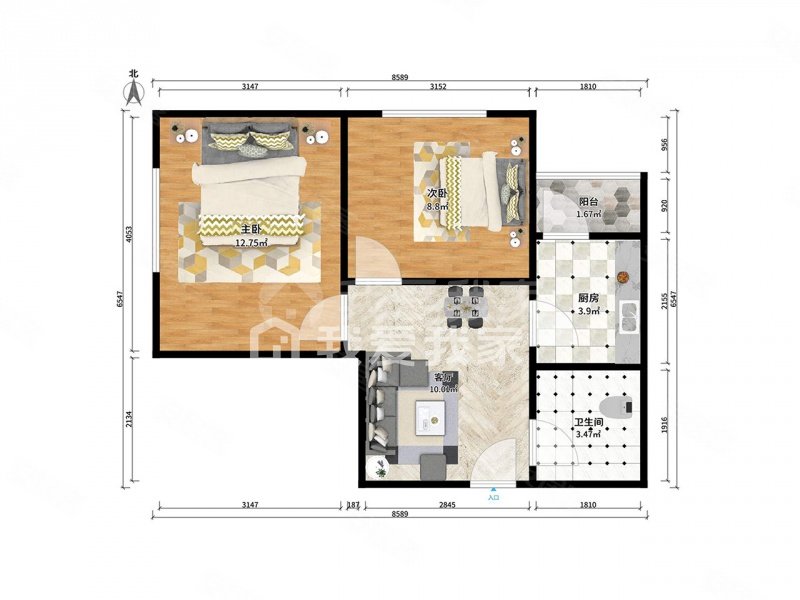 凯盛家园2室1厅1卫60.61㎡西北143万