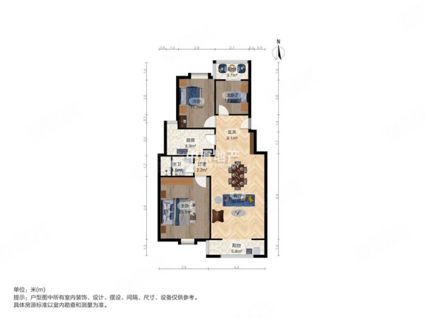 星澜园3室2厅1卫118.92㎡南北369万