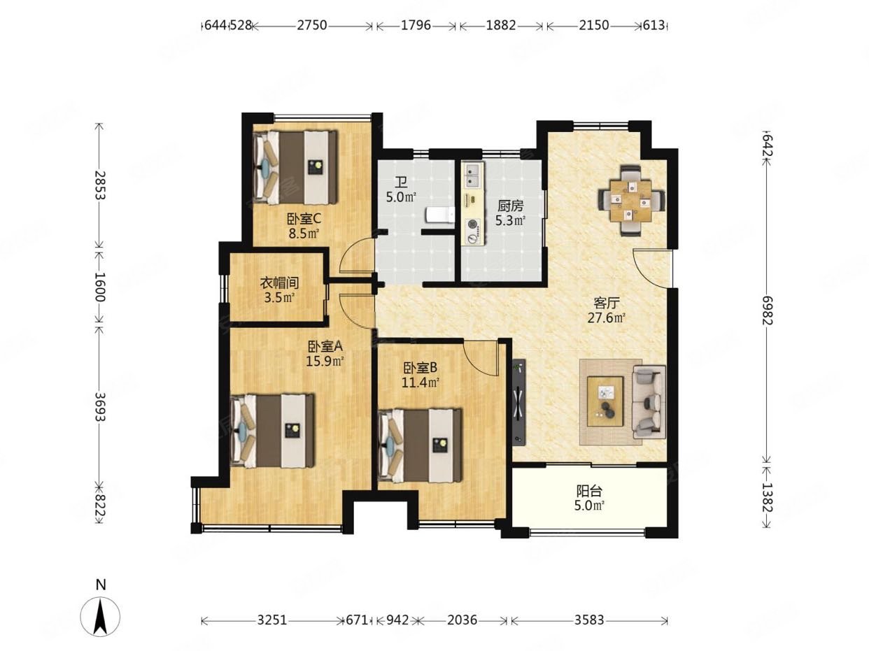中南锦苑豪装高楼层南北通透户型方正南向无遮挡
