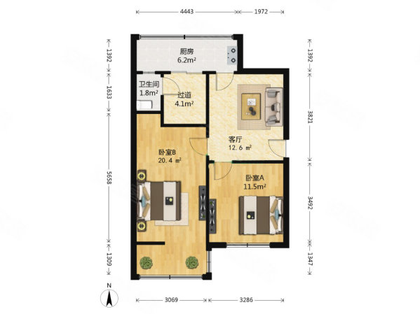 百卉路5号院2室1厅1卫60.52㎡南北158万