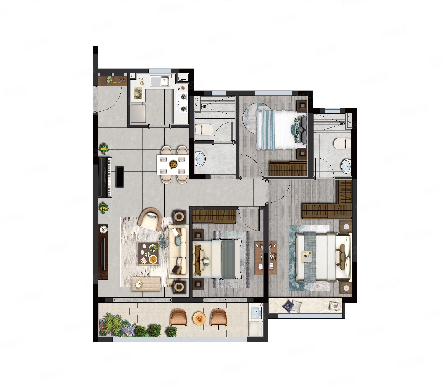 荣安观江园3室2厅2卫86㎡南北136万
