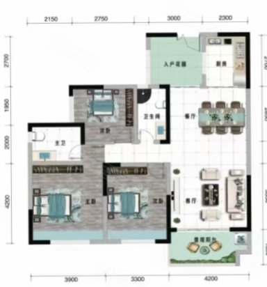 七冶国际新城3室2厅2卫111.4㎡东西58万